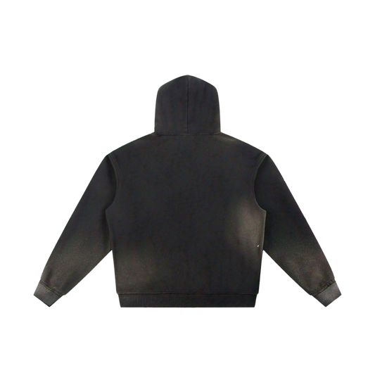 RICHOFF3NVY SUN FADE FRAYED FLEECE HOODIE - BLACK COLORWAY