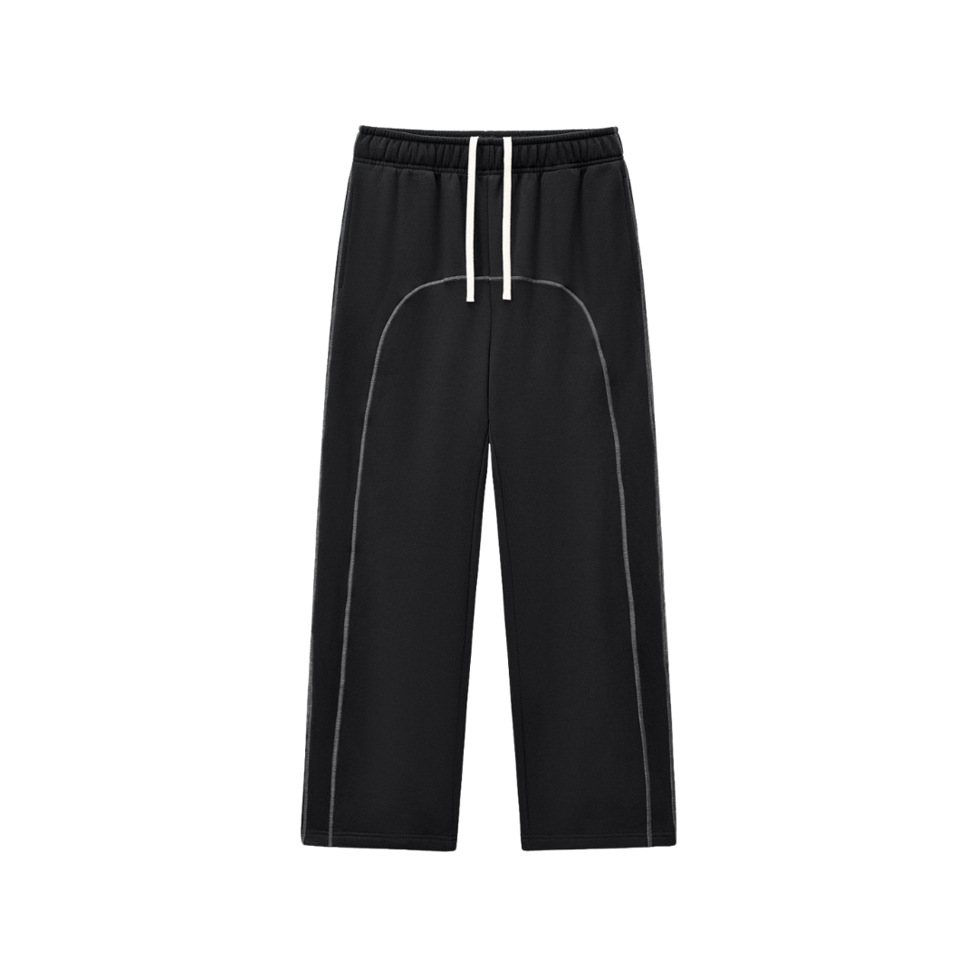 RICHOFF3NVY: CONTRAST-STITCHED FLEECE SWEATPANTS (350ASM)
