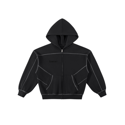 Richoff3nvy: Contrast-Stitched Boxy Fleece Zip Hoodie (350asm)