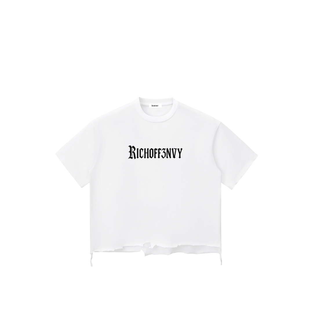 RICHOFF3NVY: SNOW WASH RAW-HEM BOXY T-SHIRT (340ASM)